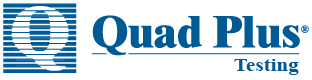 quad plus testing blue logo